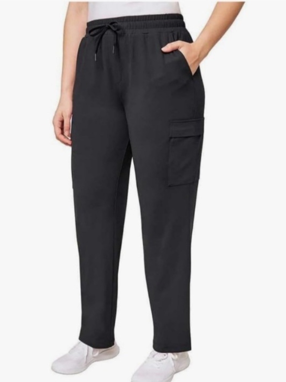 Mondetta Women’s Cargo Pocket Straight Leg Pant with Drawstring Waist Black XL